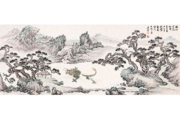 新品构图佳作 道贤聚宝盆山水画《龙引四海水》