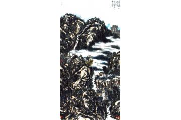 中美协会员邹梦德六尺竖幅山水画《梦回家山》系列作品十