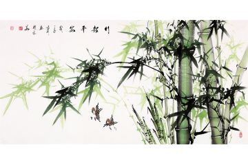 张利四尺横幅国画竹子图《竹报平安》