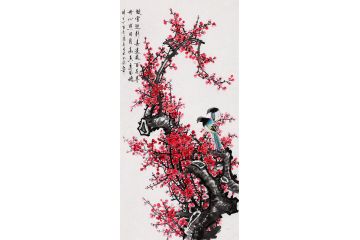 石开四尺竖幅国画梅花图《傲雪迎春》