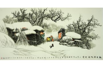 中美协会员赵金鸰四尺横幅作品《欢天喜地过大年》