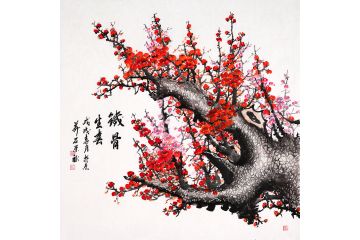 石荣禄大尺寸斗方画梅花图《铁骨生春》