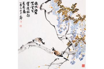 何文铮新品国画紫藤图《激情洒写紫云生》