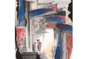 何文铮新品斗方人物画《穷款》