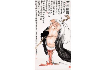 何文铮四尺竖副佛像《乐者长寿》
