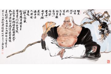 何文铮四尺横幅写意人物画《弥勒佛》