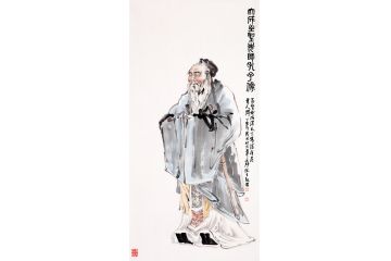 何文铮四尺竖副人物画孔子《大成至圣先师孔子像》