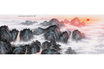 国画五岳泰山图 王宁力作经典靠山图《旭日东升》