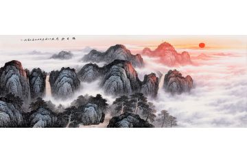 华夏之魂 王宁新作六尺横幅国画泰山《旭日东升》