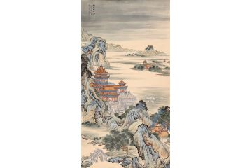 王宁新作六尺竖幅仿古山水画《踏春行吟图》