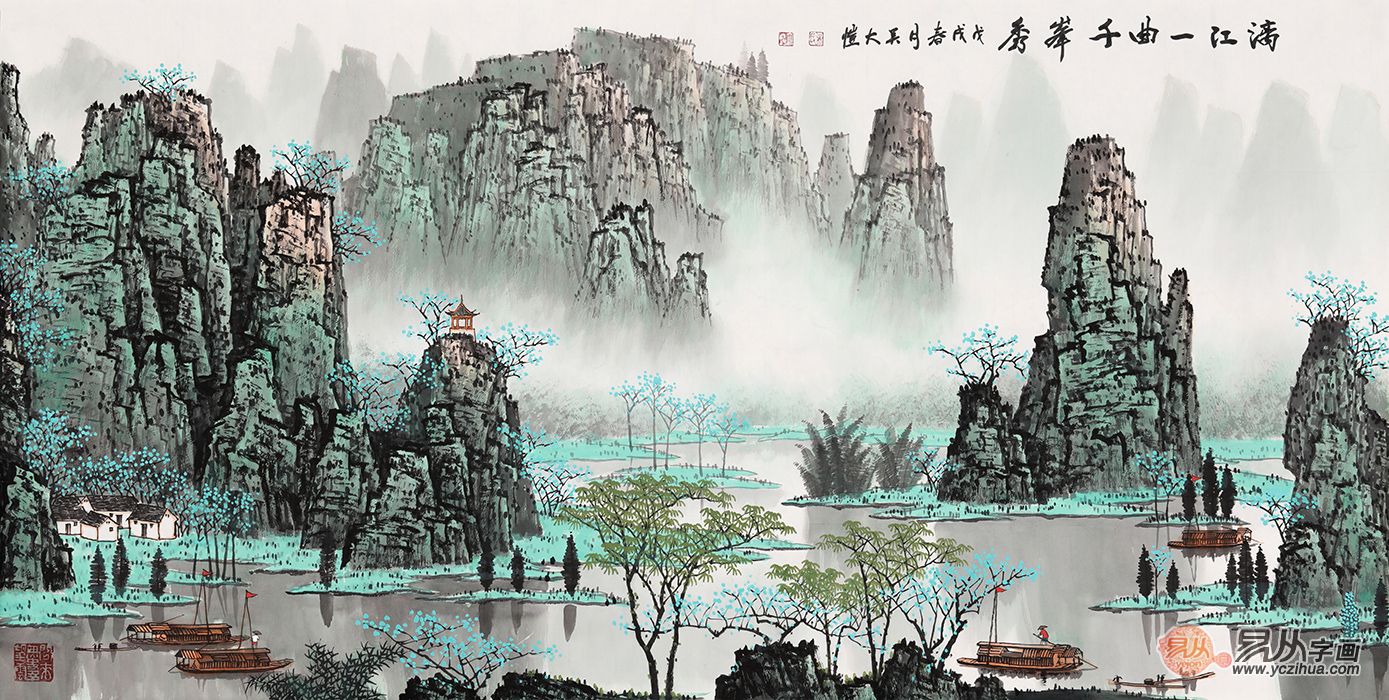 吴大恺青绿山水画作品赏：遵循“山水以形媚道”的创作原则