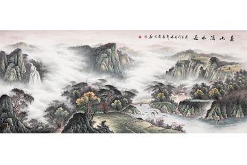 张利新品力作山水画八尺横幅作品《春山溪水长》