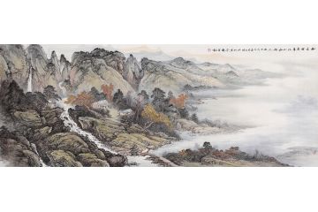 画家余静六尺横幅山水画作品《树木有春意 江山如故人》