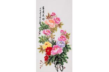 国家一级美术师石荣禄四尺竖幅牡丹图《富贵花开》