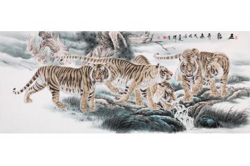 【推荐】王建辉最新八尺横幅老虎图《五福齐来》
