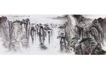 飞瀑图 知名艺术家王立全手绘作品《云水天地间》