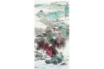 诸明最新四尺竖幅江南山水画国画《胜日临溪坐》