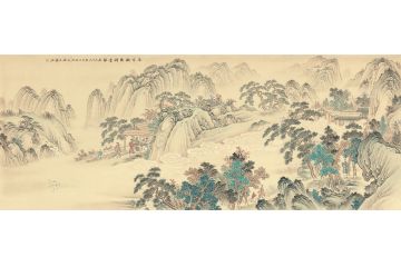 手绘真迹 王宁精品力作仿古山水画《长空鹤舞祥云聚》