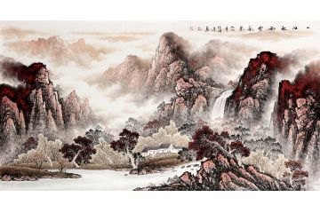 秋色红满天 画家徐坤连六尺作品《一江秋雨云气紫》