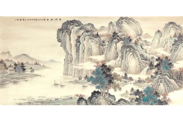 仿古国画 王宁新品四尺横幅仿古山水画《平湖秋色》