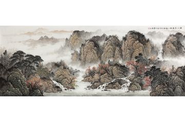 装饰山水画 王宁新品力作六尺横幅山水画《溪山深处有人家》