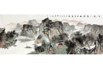 轻舟短棹 徐坤连山水画作品《江南一夜雨，林中百重泉》