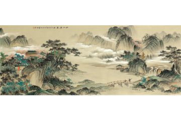 仿古国画收藏 王宁精心力作仿古山水画佳作《秋山积翠》