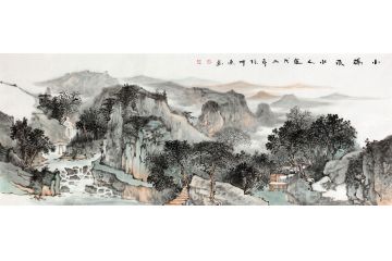 知名画家徐坤连六尺山水画作品《小桥流水人家 》