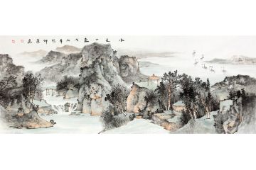 画家徐坤连六尺山水画新品《水天一色》