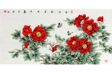 张洪山四尺横幅牡丹图《花开富贵》