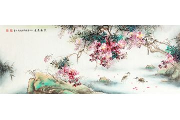 【新品佳作】薛波六尺横幅写意花鸟画《紫气东来》