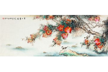 当代花鸟画家薛波写意石榴图《笑口常开》
