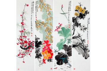 杨成功老师新品写意花鸟画《花鸟四条屏》