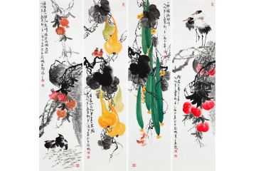 杨成功老师新品国画花鸟画《果蔬四条屏》