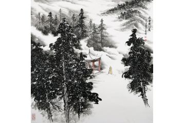 禅意国画 吴大恺最新雪景山水画《澡雪除心尘》