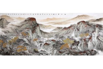 广西艺术家卫长林山水作品《水中碧石积千玉，山上青泉聚万金》