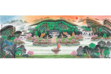 聚宝盆山水画 易天也写意山水画作品《青山富居图》