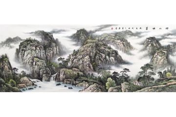 收藏升值力荐 赵洪霞国画山水六尺新作《群山映翠》