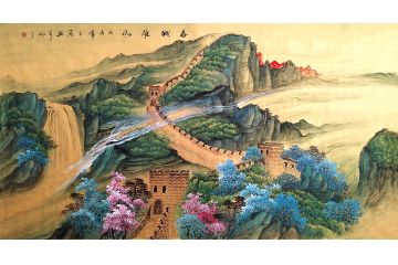 重彩山水 玉简最新重彩力作山水画《长城雄风》