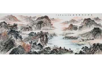 国画典藏 中美协会员赵洪霞作品《水映山色舞燕轻》