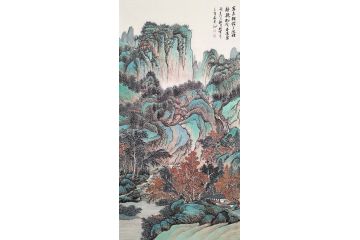 李林宏四尺竖幅《客来相对了无语 静听松声答瀑泉》