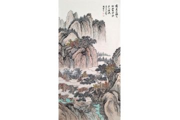 李林宏仿古国画《霜落林端万壑幽 白云红叶入溪流》