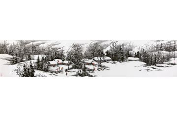吴大恺精心绘制长条横幅山水画雪景《岁月如歌》