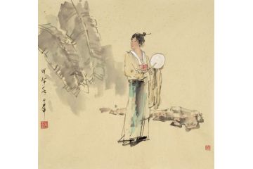 中美协会员覃日群国画人物画《赏秋》