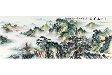 办公室山水画 张利精品仿古山水画《江山万里顺》
