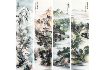 张利新品创作仿古山水四条屏《春夏秋冬》