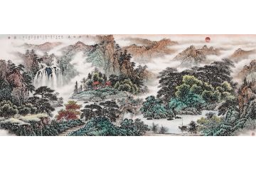 薛大庸最新力作六尺横幅山水画作品《深山鸣泉》