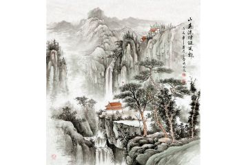 名家王立全力作斗方山水《山远流烟随风飘》