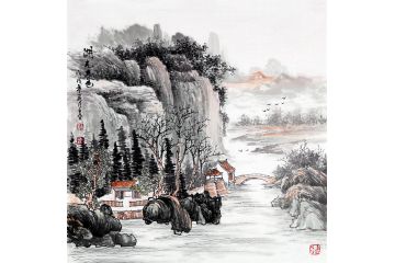 玄关挂画 实力派山水画家王立全斗方力作《湖光春色》