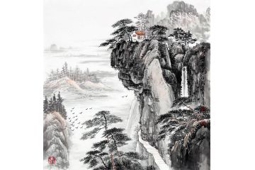实力派画家王立全斗方山水作品《高峰秀色》
